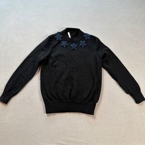 Givenchy Sweater Mens Classic Stars Black Wool Blue Star Appliques Men's Size M